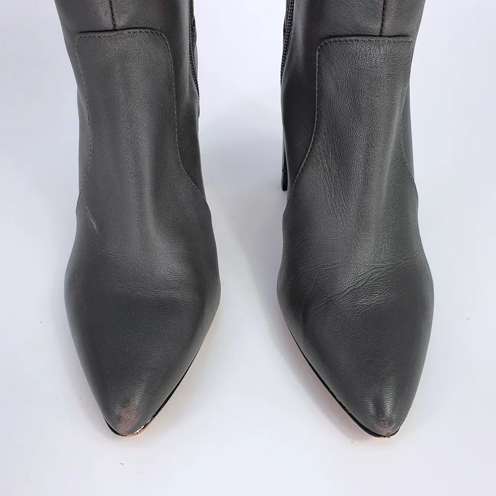 $240 Vince Camuto Majestie Over The Knee Boots Leather Knit Gray 9M Minimalist - Picture 5 of 13